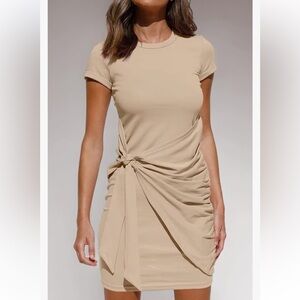 LILLUSORY Women's Bodycon Casual Short Sleeve Wrap Ruched Dress NWT